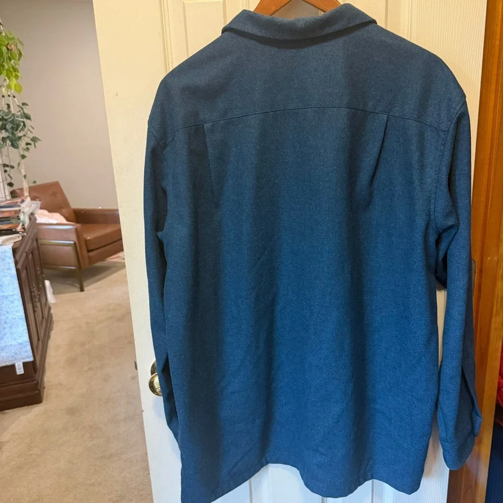 VNTG Pendleton Men L Blue Solid Wool Original Board Shirt Flannel Button Up Fall - Picture 12 of 14